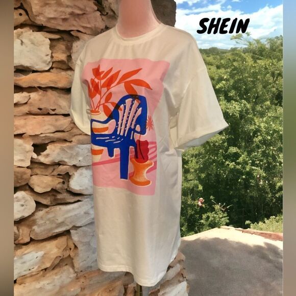 SHEIN X PLANT GRAPHIC PRINT LONG LINE TEE SHIRT MEDIUM - Picture 4 of 10